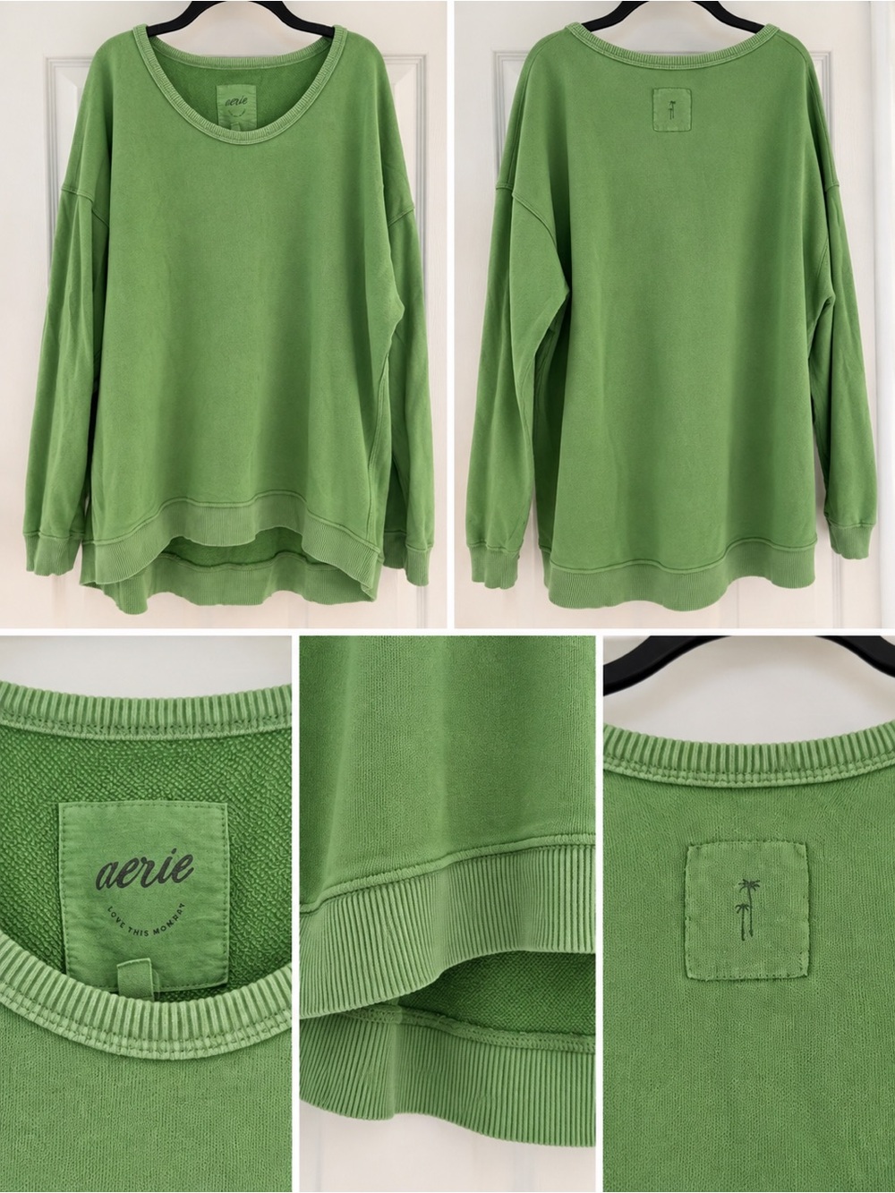 aerie Light Green Scoop Neck Crewneck Sweatshirt